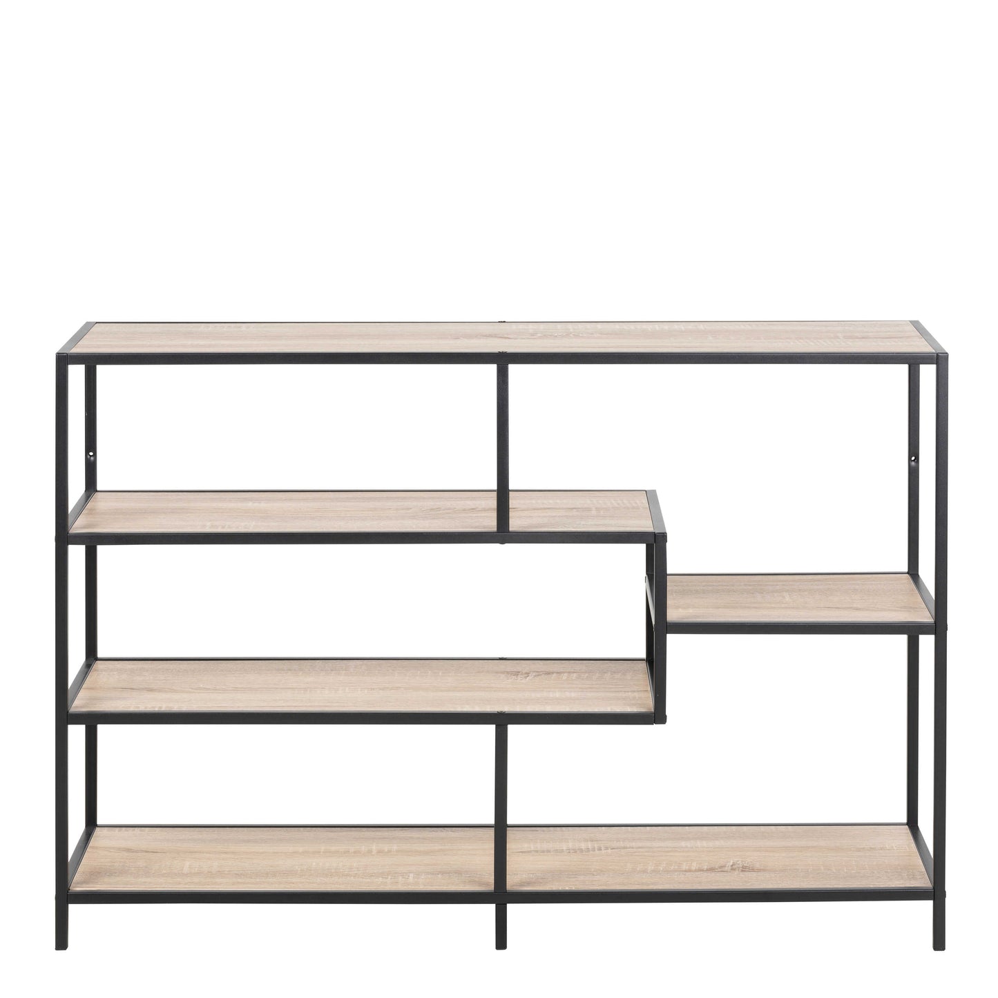 El Paso Wide Black Metal and Sonoma Oak Asymmetrical Bookcase 4 Shelves