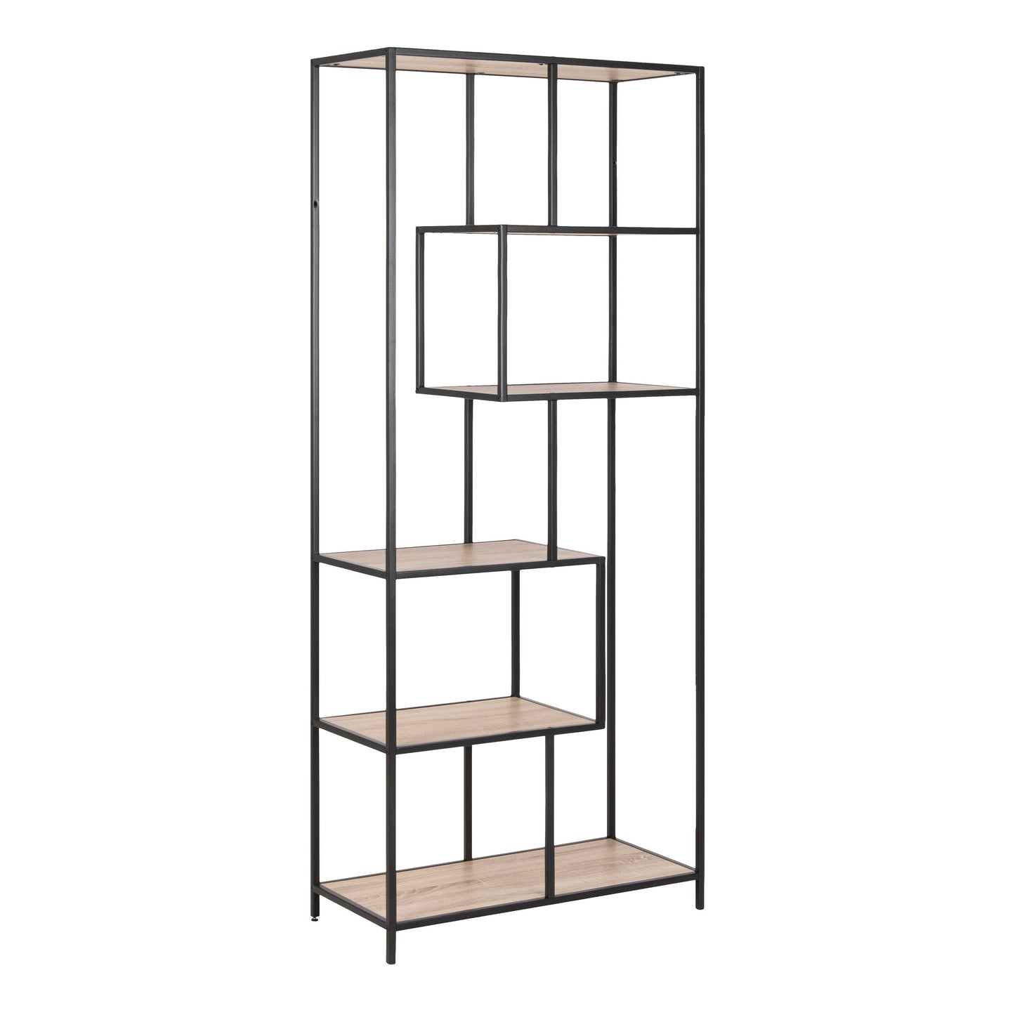 El Paso Tall Black Metal and Sonoma Oak Bookcase 5 Shelves