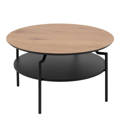 Fuglebjerg Round Coffee Table Oak Top Black Metal Legs Bottom Shelf