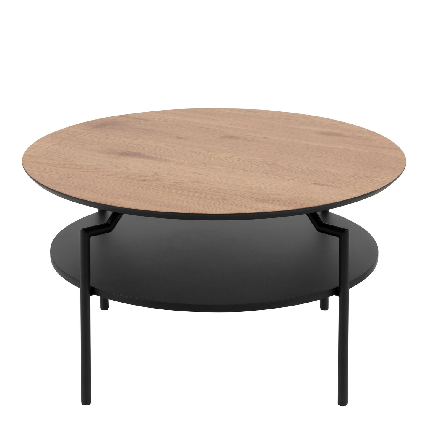 Fuglebjerg Round Coffee Table Oak Top Black Metal Legs Bottom Shelf
