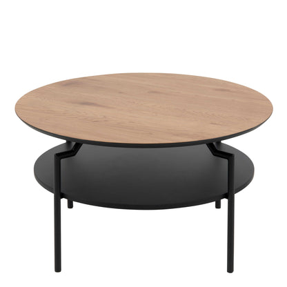 Fuglebjerg Round Coffee Table Oak Top Black Metal Legs Bottom Shelf