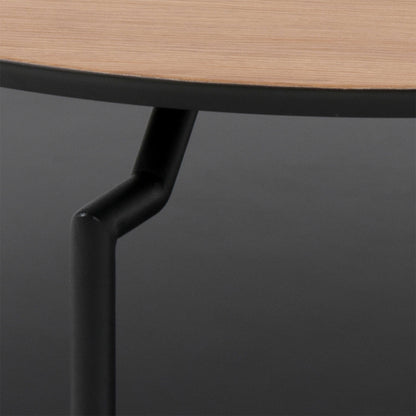 Fuglebjerg Round Coffee Table Oak Top Black Metal Legs Bottom Shelf