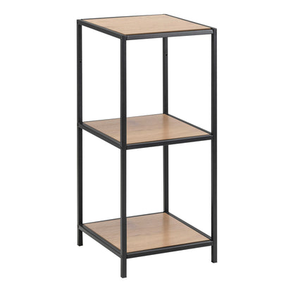 El Paso Small Narrow Black Metal and Wild Oak Veneer Bookcase 2 Shelves