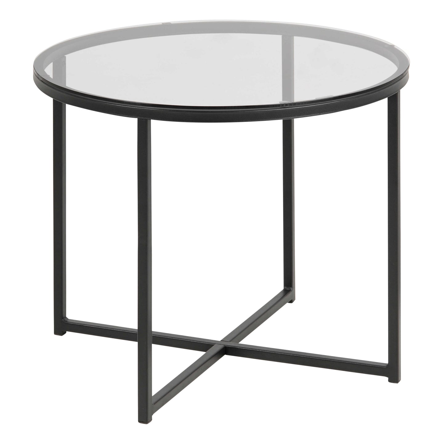 Oakfern Round Black Metal Side Table Grey Glass Top