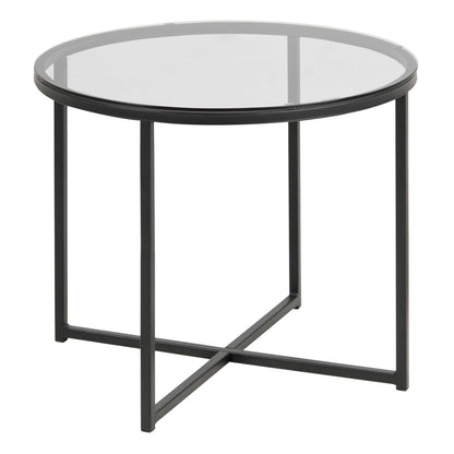 Oakfern Round Black Metal Side Table Grey Glass Top