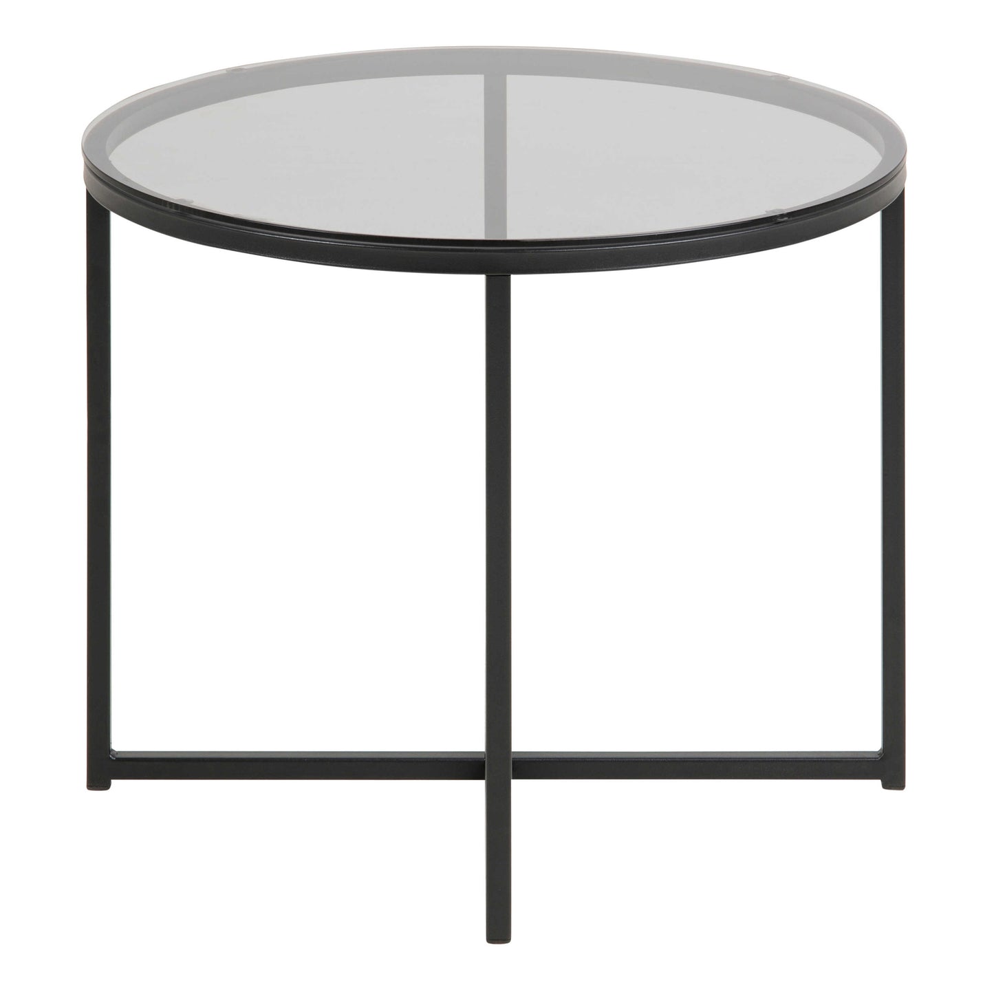 Oakfern Round Black Metal Side Table Grey Glass Top