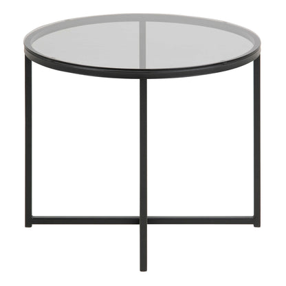 Oakfern Round Black Metal Side Table Grey Glass Top
