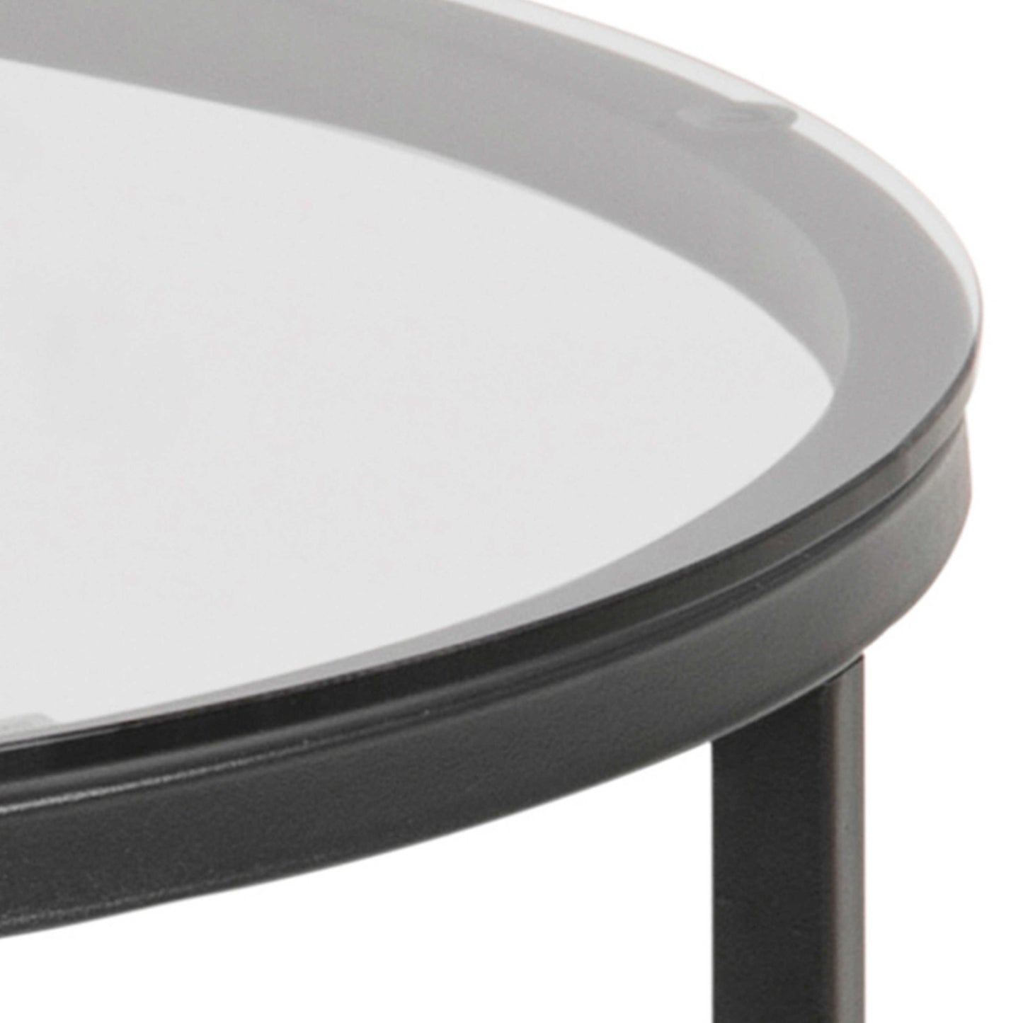 Oakfern Round Black Metal Side Table Grey Glass Top