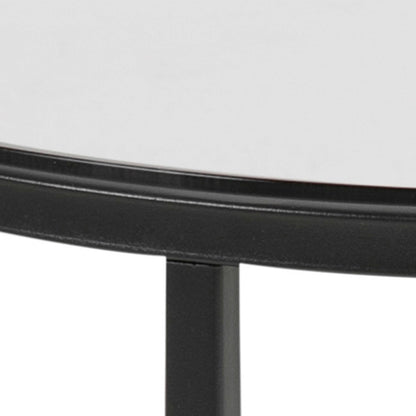 Oakfern Round Black Metal Side Table Grey Glass Top