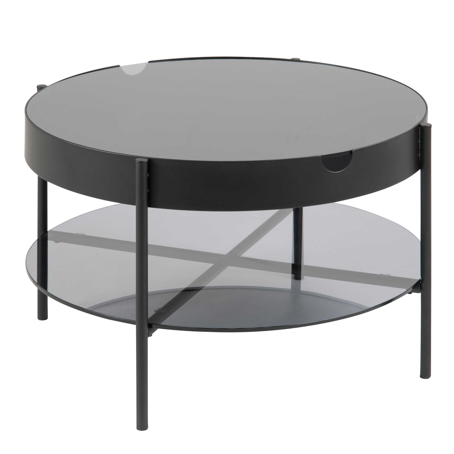 Tampere Round Black Coffee Table with Grey Glass Lift Top