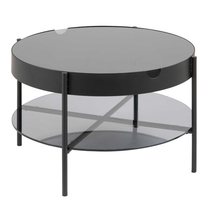 Tampere Round Black Coffee Table with Grey Glass Lift Top