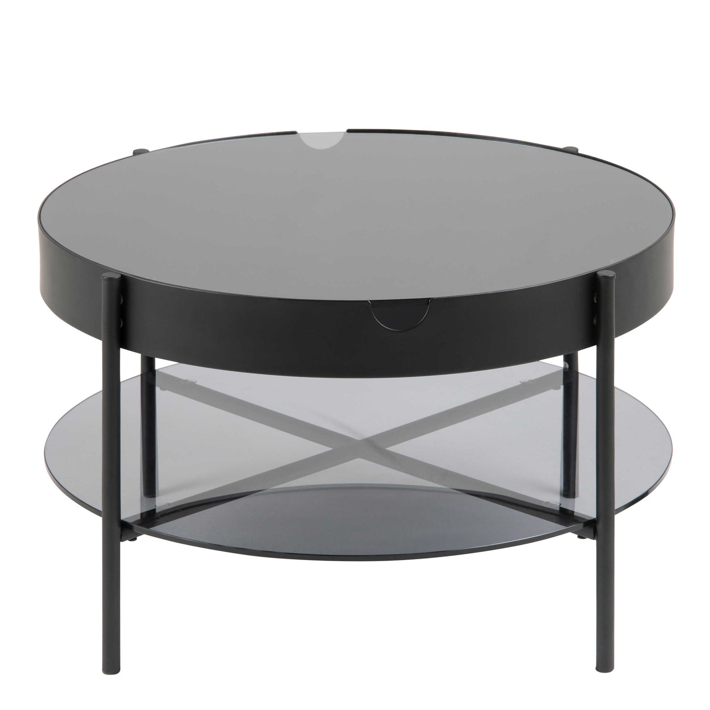 Tampere Round Black Coffee Table with Grey Glass Lift Top