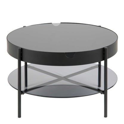 Tampere Round Black Coffee Table with Grey Glass Lift Top