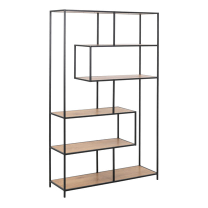El Paso Black Metal and Wild Oak Veneer Large Asymmetrical Bookcase 5 Shelves