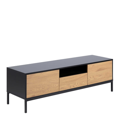 El Paso Black and Wild Oak Veneer TV Unit 2 Doors 1 Drawer