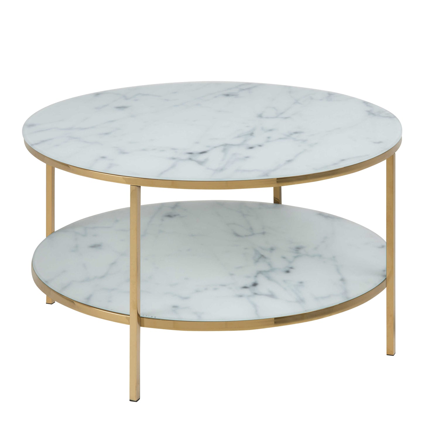 Vodskov White Marble Top Round Coffee Table Gold Legs