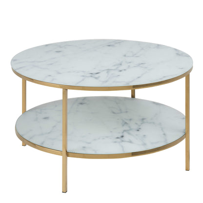 Vodskov White Marble Top Round Coffee Table Gold Legs