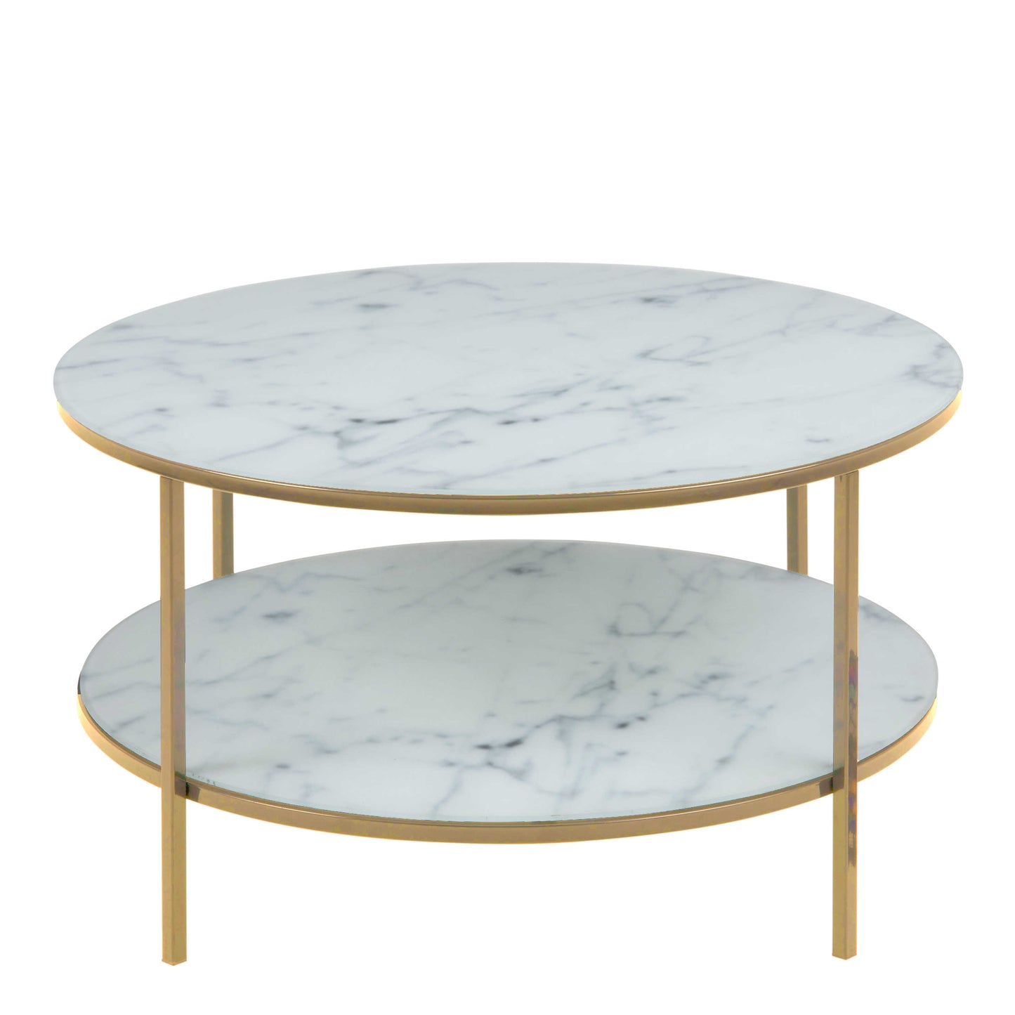 Vodskov White Marble Top Round Coffee Table Gold Legs