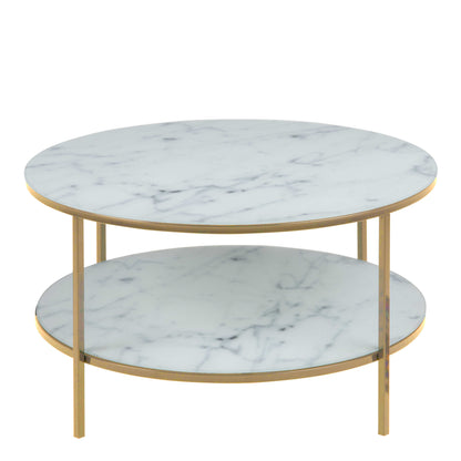 Vodskov White Marble Top Round Coffee Table Gold Legs