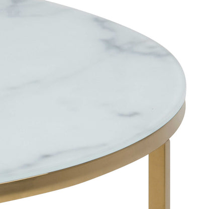 Vodskov White Marble Top Round Coffee Table Gold Legs