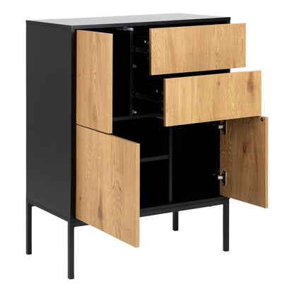 El Paso Black Metal and Wild Oak Veneer 3 Door 2 Drawer Sideboard