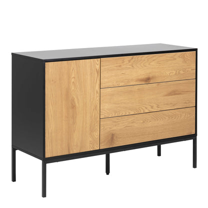 El Paso Black Metal and Wild Oak Veneer 1 Door 3 Drawer Small Sideboard