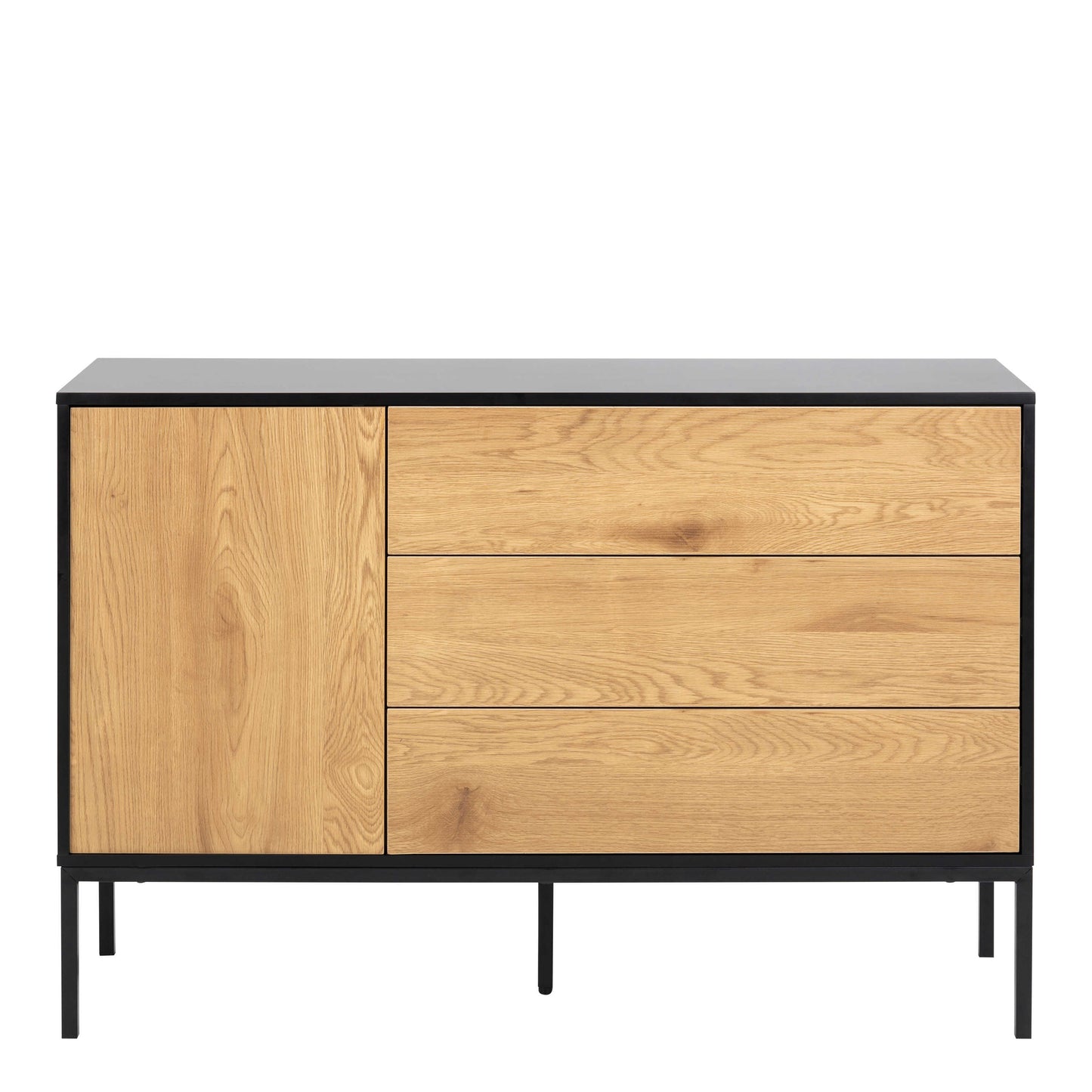 El Paso Black Metal and Wild Oak Veneer 1 Door 3 Drawer Small Sideboard