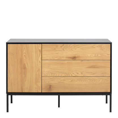 El Paso Black Metal and Wild Oak Veneer 1 Door 3 Drawer Small Sideboard