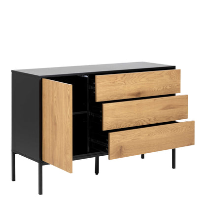 El Paso Black Metal and Wild Oak Veneer 1 Door 3 Drawer Small Sideboard