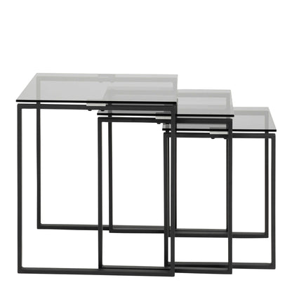 Set of 3 Frederikssund Grey Glass Nesting Coffee Tables