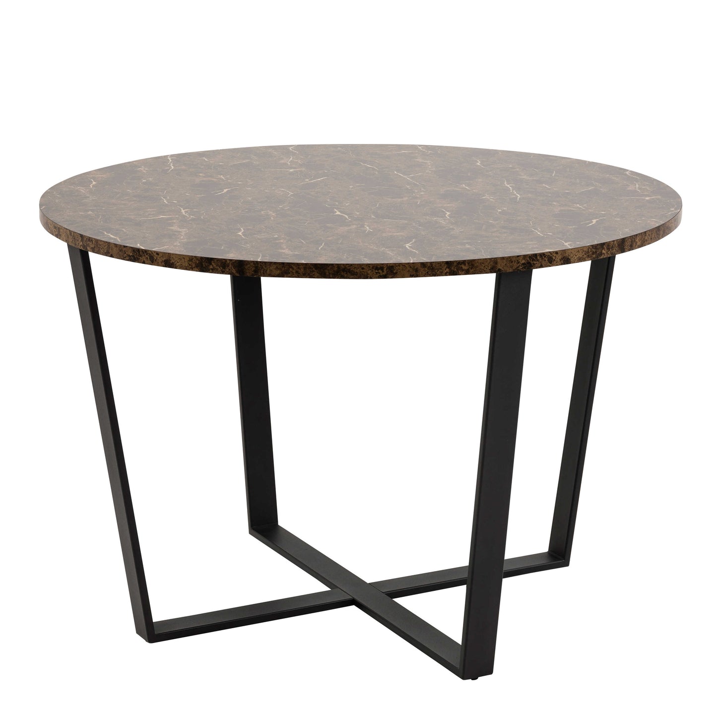 Stovring Brown Marble Effect Round Round Dining Table Black Legs