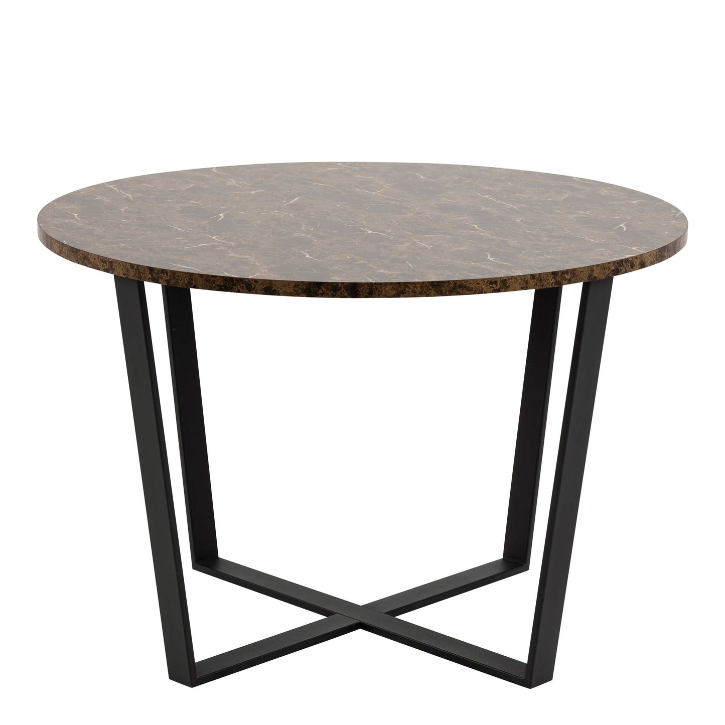 Stovring Brown Marble Effect Round Round Dining Table Black Legs