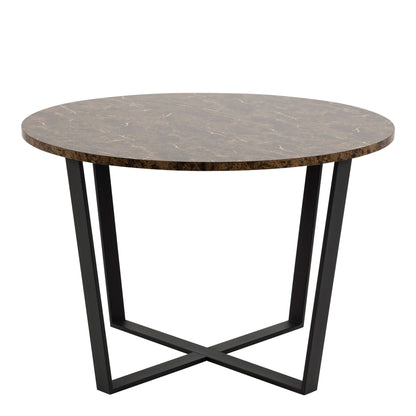 Stovring Brown Marble Effect Round Round Dining Table Black Legs