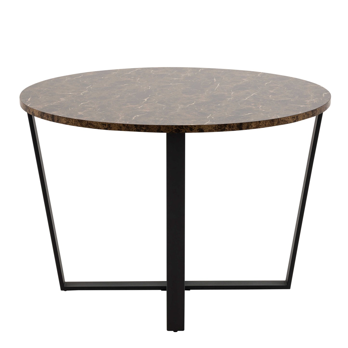 Stovring Brown Marble Effect Round Round Dining Table Black Legs