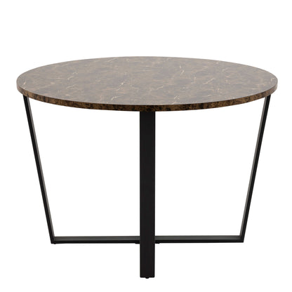 Stovring Brown Marble Effect Round Round Dining Table Black Legs
