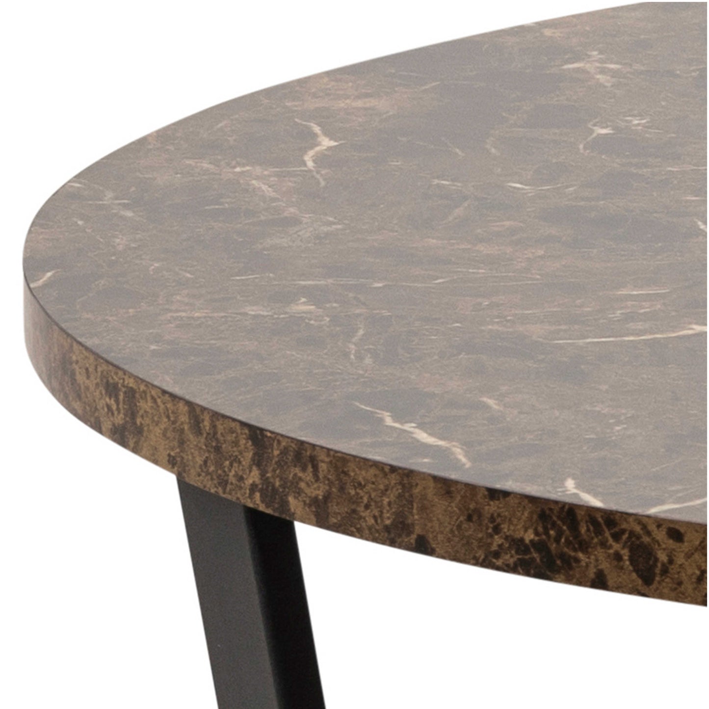 Stovring Brown Marble Effect Round Round Dining Table Black Legs