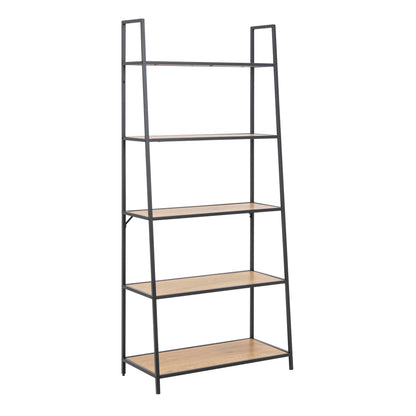 El Paso Black Metal Ladder Bookcase 5 Oak Veneer Shelves