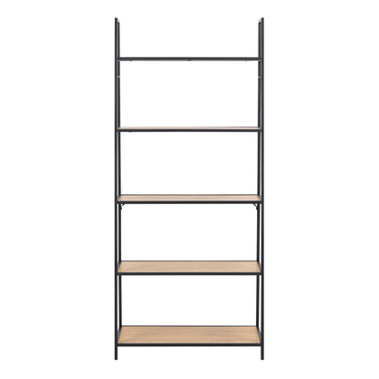 El Paso Black Metal Ladder Bookcase 5 Oak Veneer Shelves