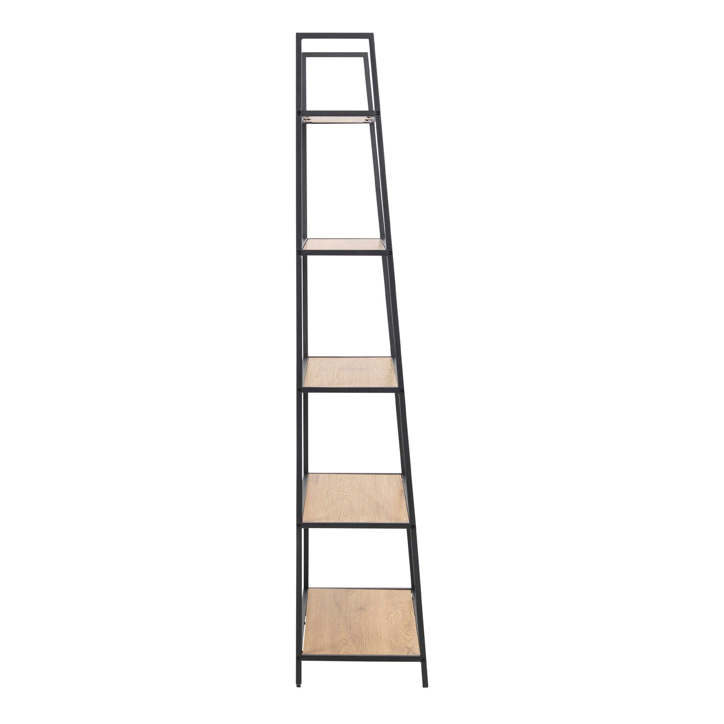 El Paso Black Metal Ladder Bookcase 5 Oak Veneer Shelves