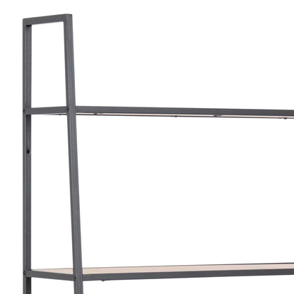 El Paso Black Metal Ladder Bookcase 5 Oak Veneer Shelves
