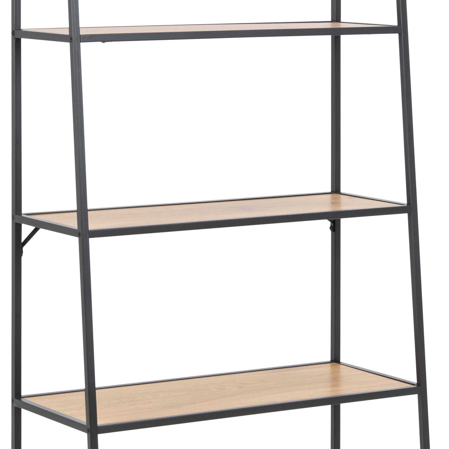 El Paso Black Metal Ladder Bookcase 5 Oak Veneer Shelves