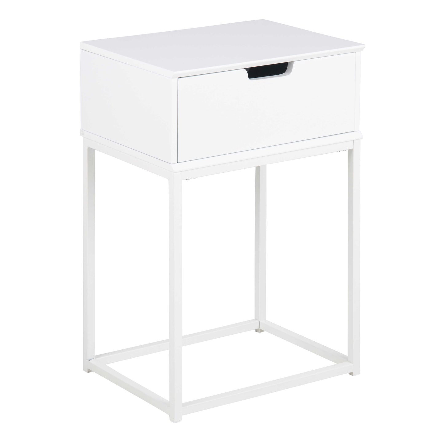 Tokyo White Bedside Table 1 Drawer Industrial Metal Legs
