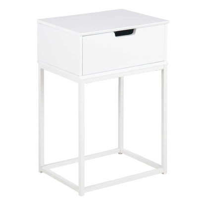 Tokyo White Bedside Table 1 Drawer Industrial Metal Legs