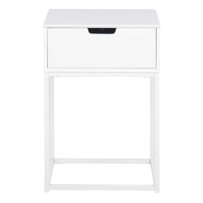Tokyo White Bedside Table 1 Drawer Industrial Metal Legs