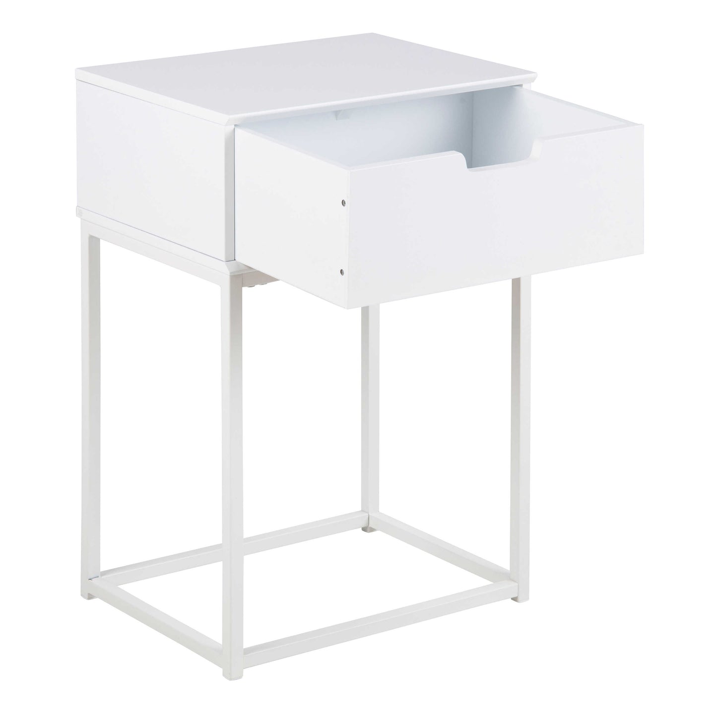 Tokyo White Bedside Table 1 Drawer Industrial Metal Legs
