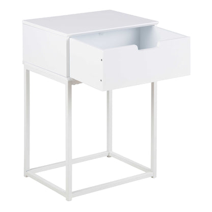 Tokyo White Bedside Table 1 Drawer Industrial Metal Legs