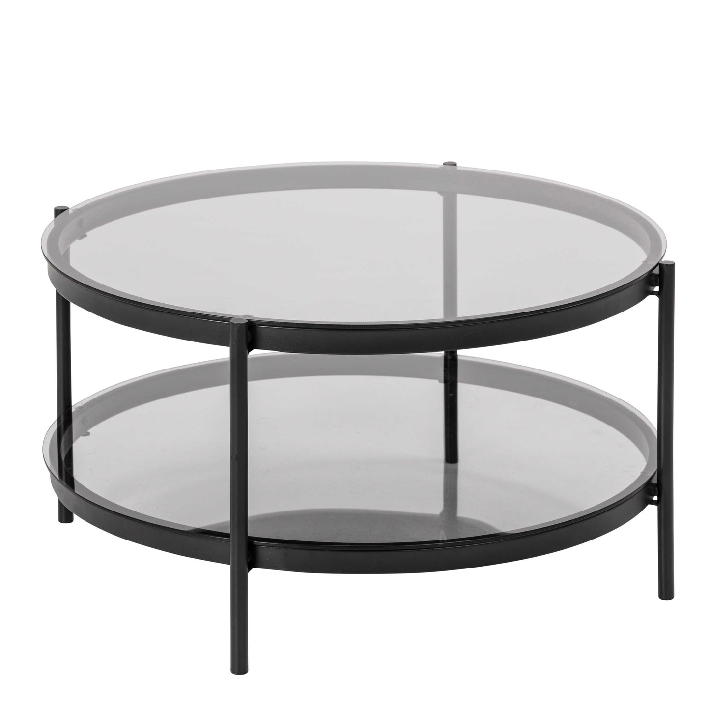 Featheroak Grey Glass Round Coffee Table Black Metal Legs