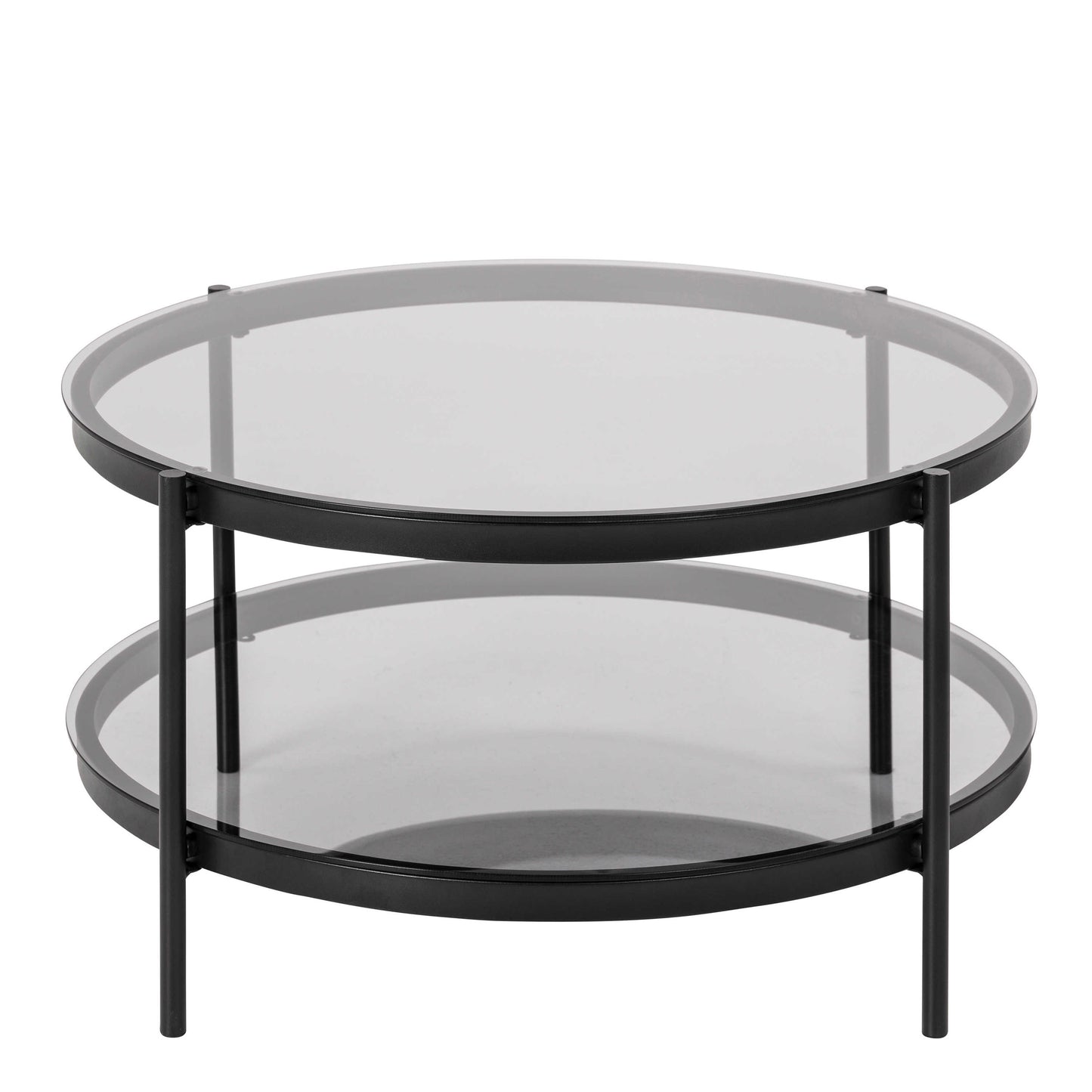 Featheroak Grey Glass Round Coffee Table Black Metal Legs