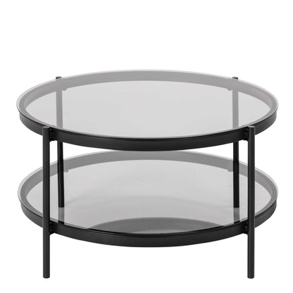 Featheroak Grey Glass Round Coffee Table Black Metal Legs