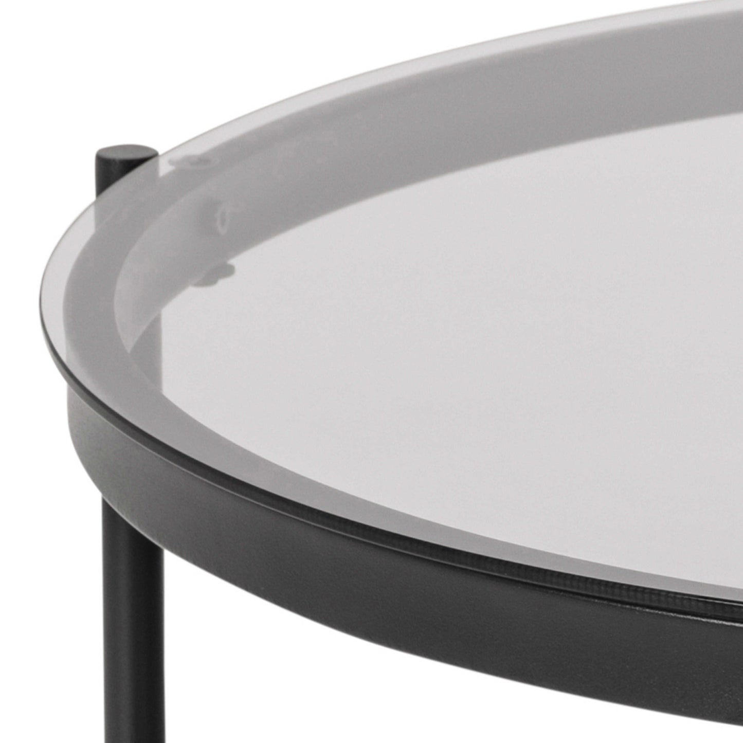 Featheroak Grey Glass Round Coffee Table Black Metal Legs